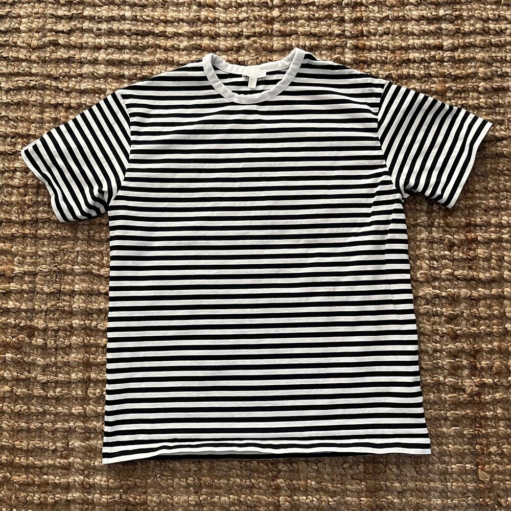 COS Men’s Heavyweight Striped T-Shirt Black White 100% Cotton Size M Preppy